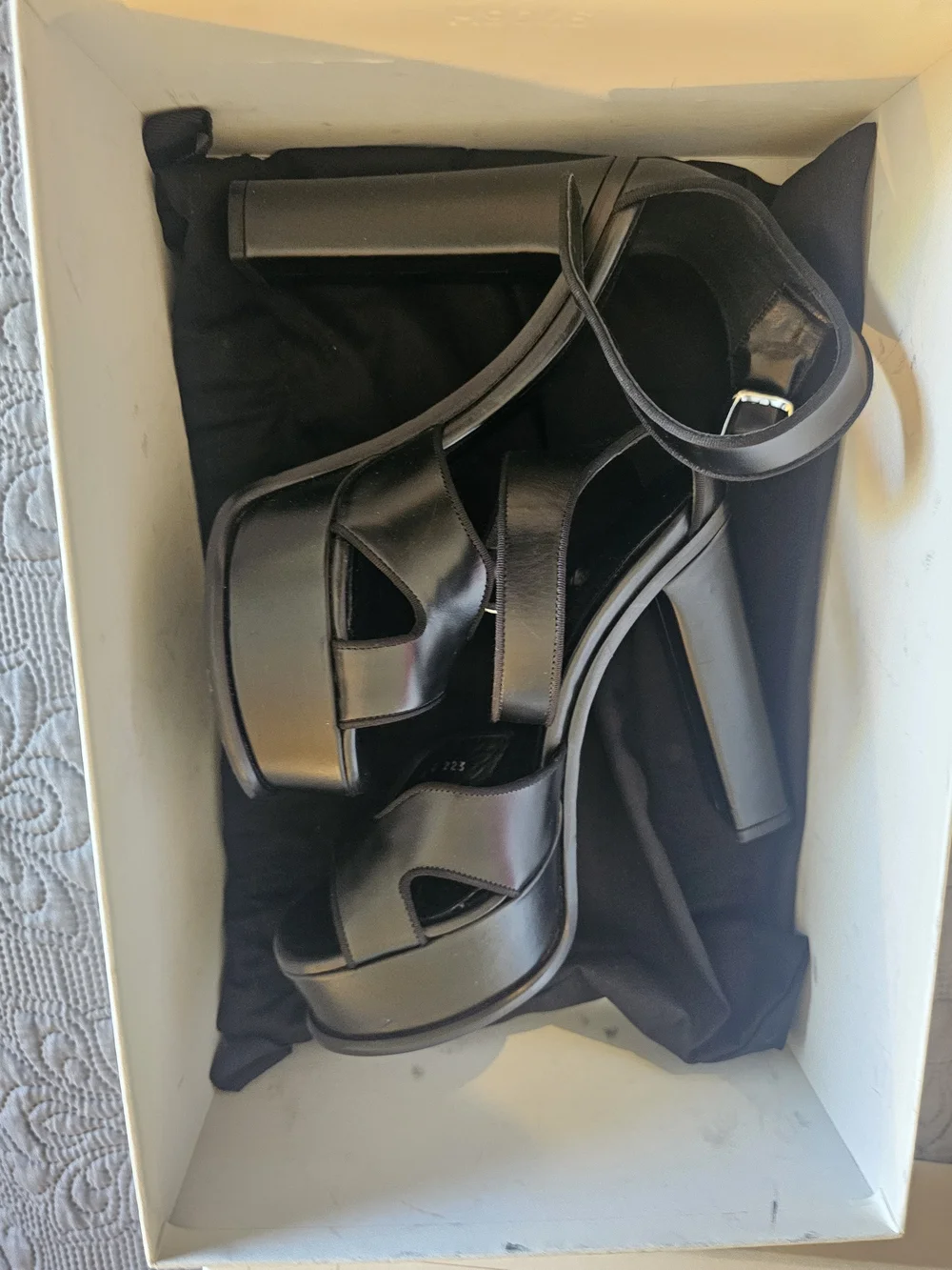 Alexander McQueen Black Leather Platform Sandals with Ankle Strap